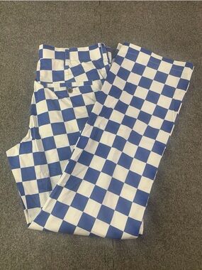 Loudmouth Mens 100% Cotton Checkerboard Golf Pants Size 32x34 Blue/White